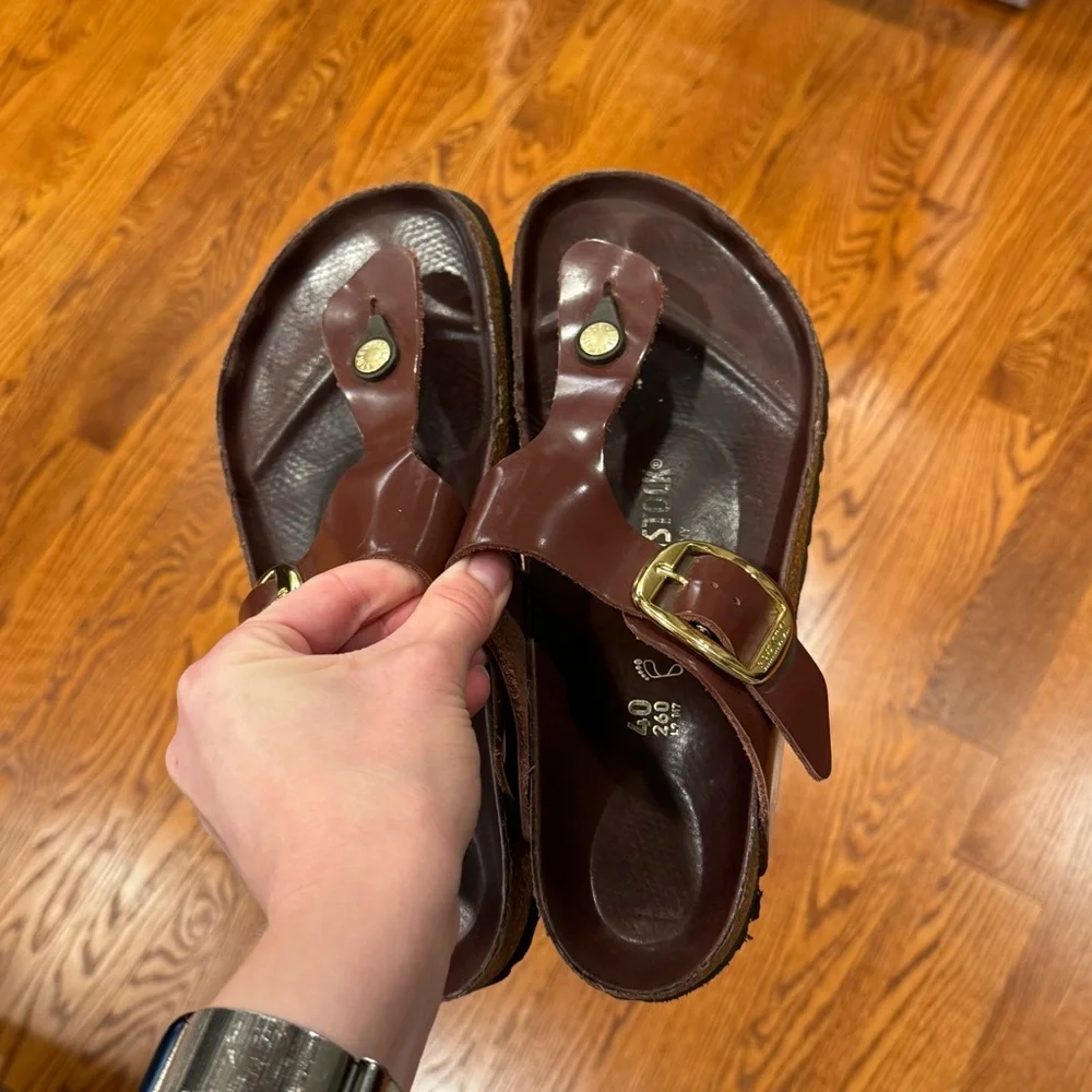 Birkenstock Gizeh Big Buckle High Shine Chocolate Leather Patent size 40 US 9 - Picture 4 of 6